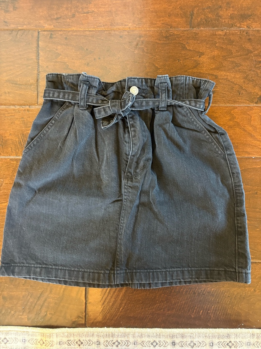 Hollister Black Paperbag Tie-Waist Denim Mini Skirt
